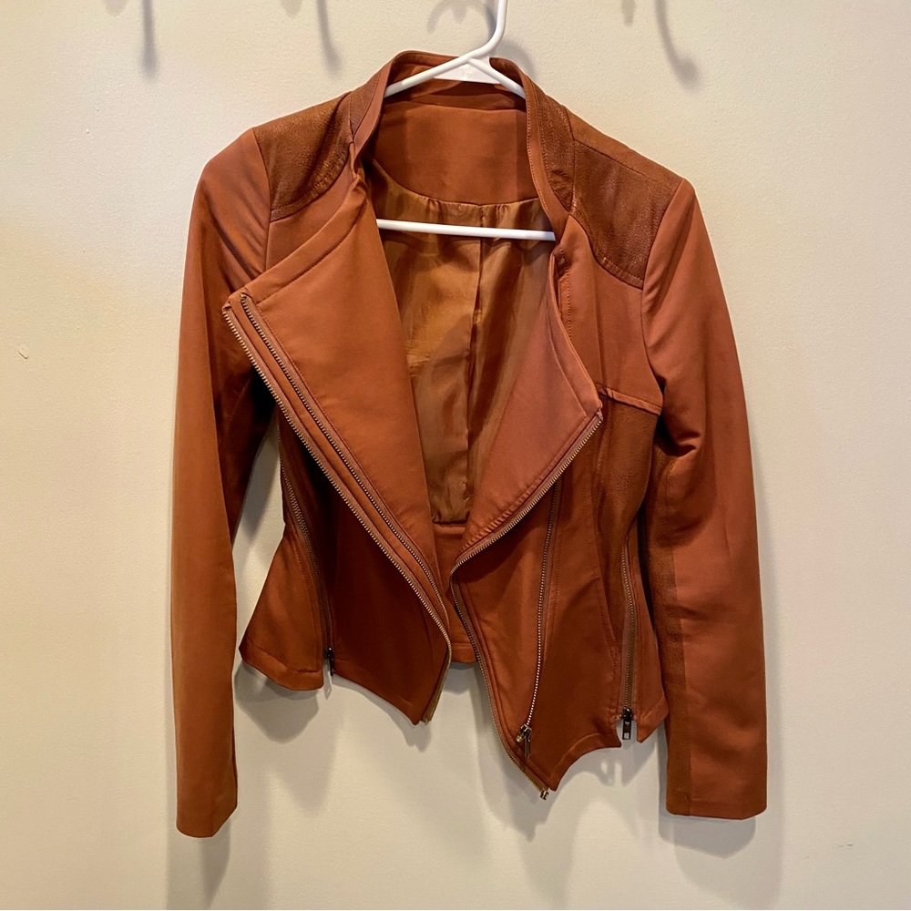 SUEDED TWILL / FAUX LEATHER Moto Jacket with Zipper 🤎
